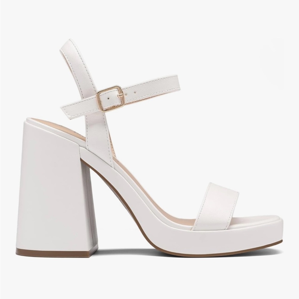 Dream Pairs White Platform Block Heels